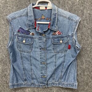 The Disney Store Eeyore Piglet  jean vest button up Women's size XL